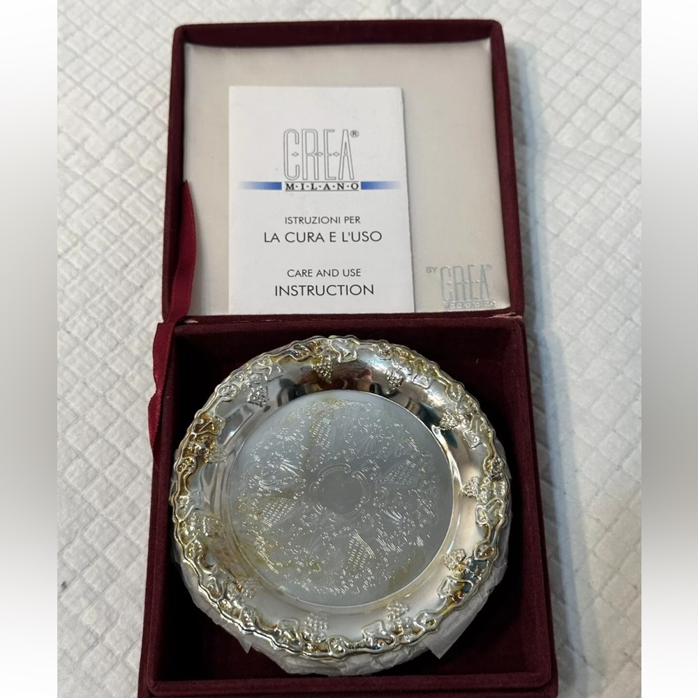 VINTAGE CREA MILANO CLASSIC SILVER COLLECTION 6 COASTER SET IN BOX CERTIFICATE